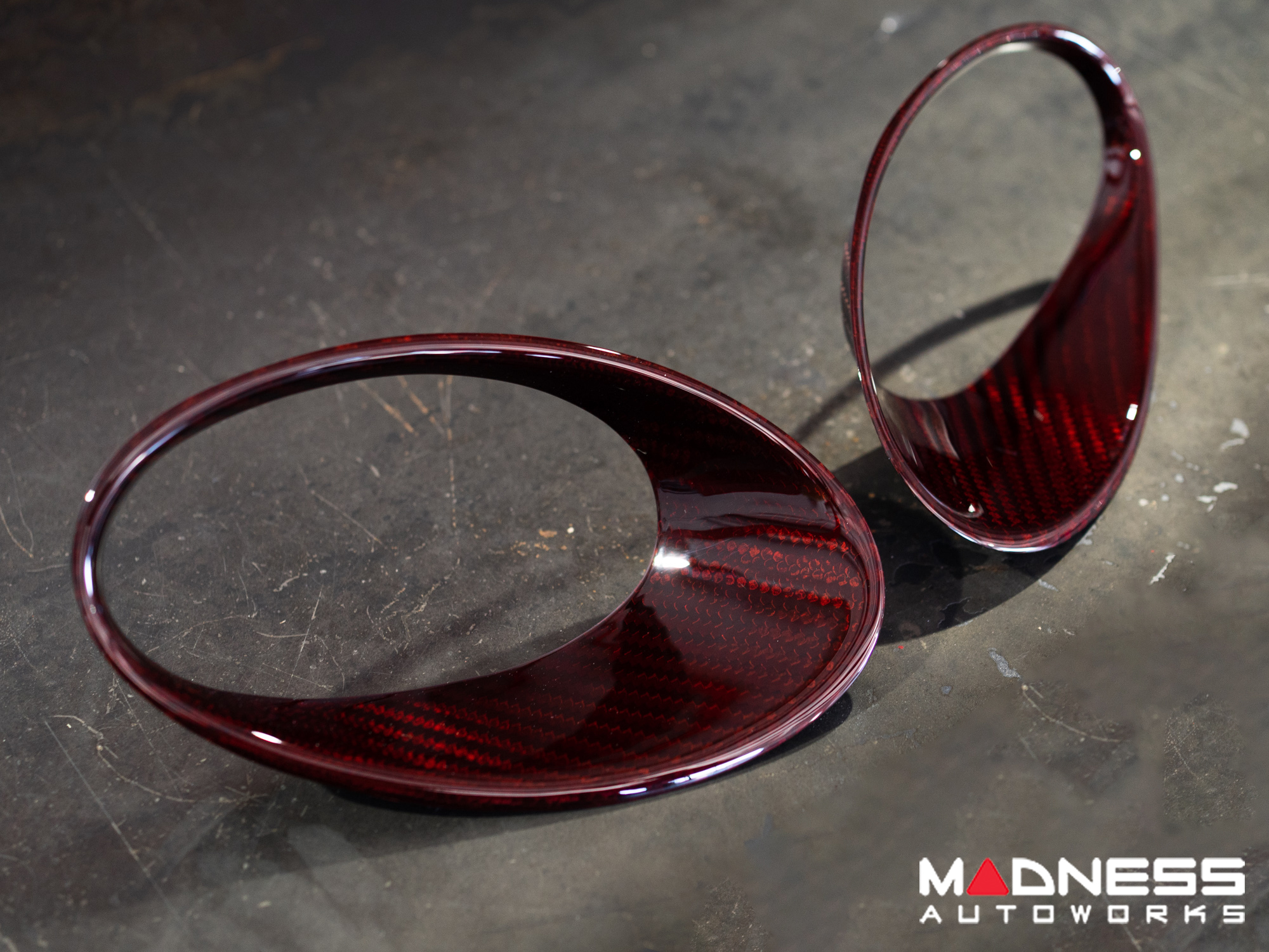  FIAT 500 Driving Lights Frames - Carbon Fiber - NA Model - Red Candy Finish